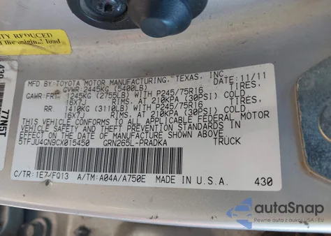 2012 Toyota Tacoma Prerunner V6 from USA, damaged, VIN 5TFJU4GN9CX015450